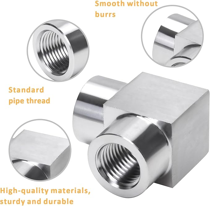 90 Degree Street Elbow - 1/4" NPT Female to 1/4" NPT Female Stainless Steel 304 Heavy Duty Forged Square Barstock Street Elbow Adapter Pipe Fitting (pack of 5)