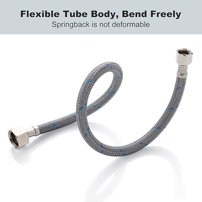 WOWOW 12 Inch Faucet Supply Hose Braided Nylon Supply Hose Sink Faucets Supply Line 3/8" Comp x 1/2" Comp Bathroom Faucet Line Replacement Parts Basin Faucet Hoses 2 PCS