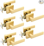 EHOMEWARE 5 Pack Hallway Closets Passage Door Levers, Modern Gold Door Handles Keyless Non-Locking, Heavy Duty Lockset Right or Left Handed Levers