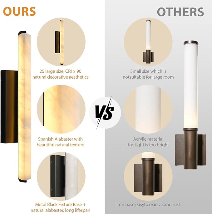 Alabaster Wall Sconces Set of Two, 25in Black Alabaster Sconce, Modern Spanish Natural Marble Sconces Lights, Rectangle Sconces for Bathroom Vanity Bedroom Living Room Staircases Hallway