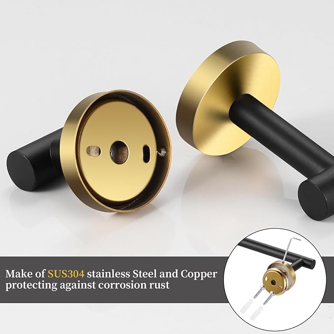 Bathroom Hardware Set 24 Inch, Black Gold Towel Bar Set Including 24" Hand Towel Bars, Toilet Paper Holders, Towel Rings, Robe Towel Hooks