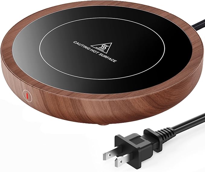 SWEETFULL Coffee Mug Warmer, 36W Electric Cup Warmer for Desk with 3-Temp Settings Advanced Temperature-Controlled Heating Coffee Gifts Accessories for Women Men Milk, Tea, Candle - Wood