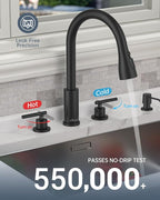 APPASO 2 Handle Kitchen Faucet, 4 Hole Black Kitchen Sink Faucet with Soap Dispenser, Modern High Arc 3 Hole Faucet for Kitchen Sink