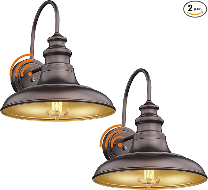 Dusk to Dawn Sensor Outdoor Barn Light Fixture Outdoor Wall Sconce Farmhouse Wall Mount Lights Exterior Gooseneck Light Fixture Bronze Finish Industrial Wall Lantern for Porch, Entryways, 2 Pack