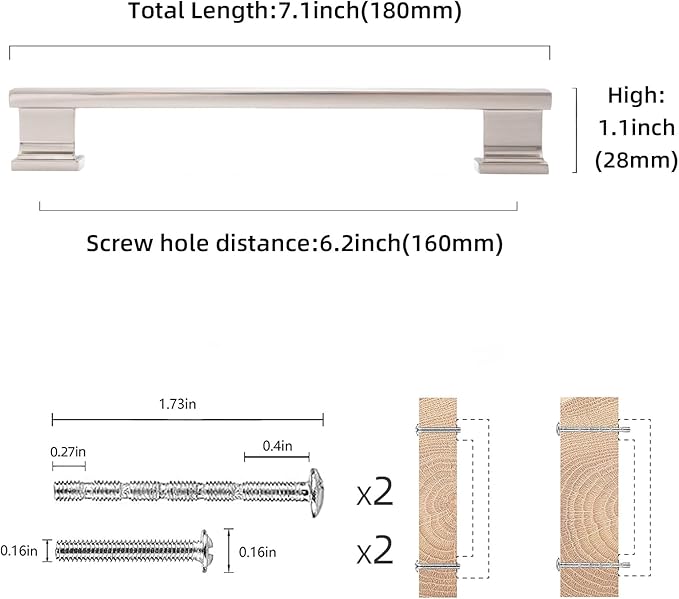 COTYKILEY 10 Pack 6.2Inch(160mm) Brushed Satin Nickel Cabinet Handles Kitchen Cabinet Pulls Cabinet Door Handles Kitchen Cabinet Hardware Cupboard Drawer Pulls Dresser Handles