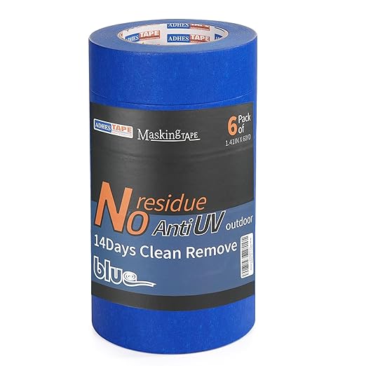 ADHES Upgrade Blue Painters Tape, Masking Tape for Painting 6 Rolls x 1.41 Inch x 60 Yards, Blue Paint Tape No Residue Outdoor Anti UV Multi Surface Use, Total 360 Yards