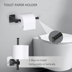 Matte Black Bathroom Hardware Set 5-Pieces, SUS304 Stainless Steel Bath Towel Bar Set Wall Mounted, Including Hand Towel Bar,Towel Ring, Toilet Paper Holder, 2Pcs Robe Towel Hook