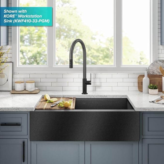 KRAUS Oletto High-Arc Single Handle Pull-Down Kitchen Faucet in Matte Black/Spot Free Black Stainless Steel, KPF-2821MBSFSB