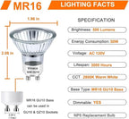 Vinaco GU10 Halogen Bulb Dimmable, GU10+c 110V 50W Candle Warmer Lamp Replacement, MR16 GU 10 50W Halogen Bulb 120V, 50 W MR16 with Glass Cover for Track&Recessed Lighting, 2800K Warm White, 6 Pack