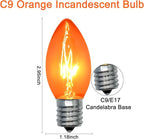 C9 Halloween Replacement Bulbs, 25 Pack Clear Orange Light Bulbs for E17 Candelabra Base Outdoor/Indoor String Lights, 7 Watt