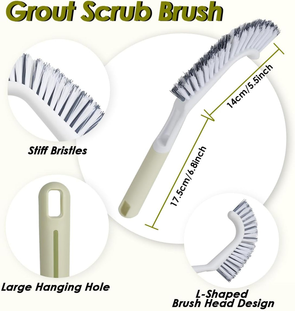 Heavy Duty Scrub Brush with Long Handle, Grout Cleaner Brush, Stiff Bristles Scrub Brushes for Cleaning Bathtub, Bathroom, Shower, Tile, Carpet, Kitchen, Sink (Green)