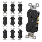 AIDA 20 Amps Outlets Duplex Electrical Receptacle Outlets,Tamper Resistant,Heavy-Duty Receptacle Wall Outlet,Residential,TR,3-Wire, Self-Grounding Clip, NEMA 5-20R,UL Listed (10 Pack, Black