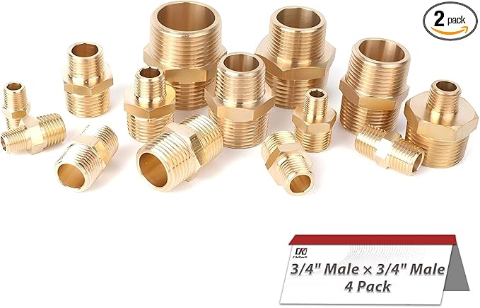 Hex Couplings, 3/4" NPT Male To Male Brass Hex Nipple Adapters, Brass Pipe Extension Fittings for Oil/Air/Water/Gas Systems. (2 Pack)