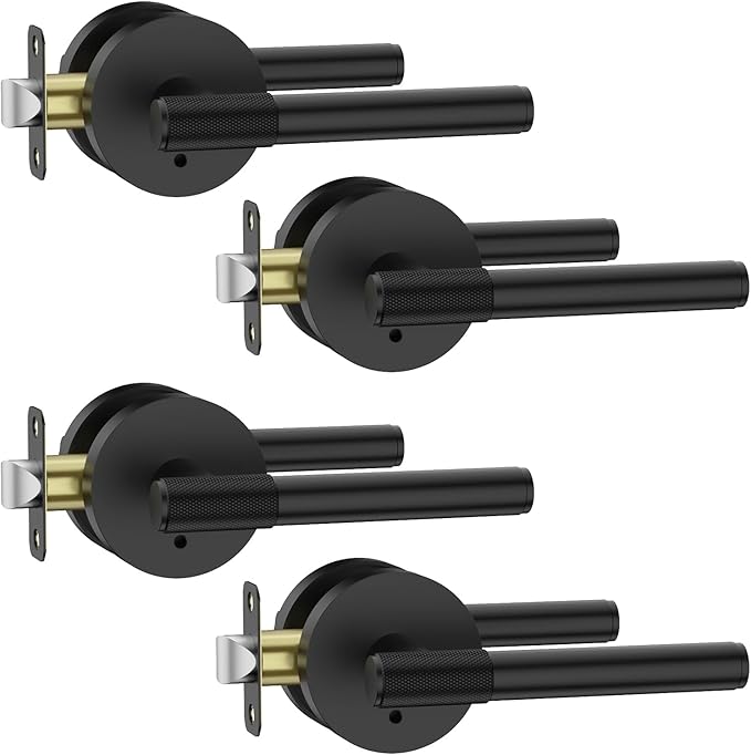 Asidrama 4 Pack Privacy Door Handles with Lock, Black Door Handles Interior for Bedroom or Bathroom, Heavy Duty Door Lever with Reversible Interior Door Handle for Left Right Sided Doors…