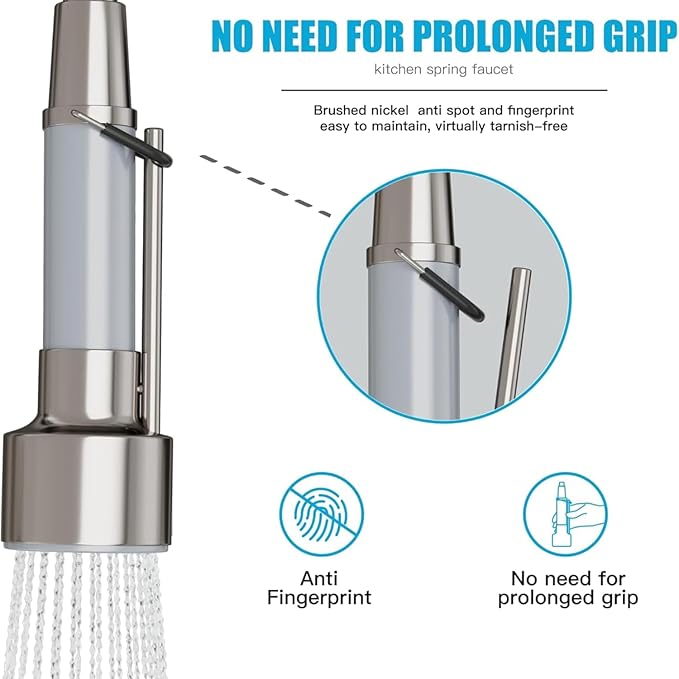 Smart Kitchen Faucet, 3 Modes Pull Down Sprayer, LED Temperature Control, Ceramic Valve,360-Degree Rotation,1 or 3 Hole Deck Plate, Double Spout. 10-Year Warranty. (KW-21SN, Brushed Nickel)