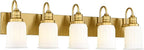 5-Light Bathroom Vanity Light, HWH Brushed Gold Bathroom Lighting Fixtures Modern Vanity Sconce Over Mirror 33'' with Frosted White Bell-Shaped Glass, 5HZG106B-5W BG
