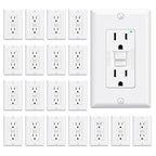 ELEGRP GFCI Outlet 15 Amp, Self-Test GFI Electrical Outlet with Narrow Design, GFCI Receptacle with LED Indicator, UL Listed, White, Wall Plate Included, 20 Pack