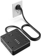 Flat Plug Surge Protector Power Strip, HUNIAN 12 Widely Spaced Outlets with 6 USB Charger (2 USB C Ports), 10 Ft Extension Cord Desk Charging Station for Home Office Supplies, Dorm Room, Black