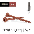 Deck Plus 1-5/8 Inch Epoxy Coated Exterior Wood and Fence Screws #8 x 1-5/8" Torx/Star Drive Included Coarse Thread, Outdoor Rust Resistant Decking Screw, Red, 5lb Box, 186 Pieces | 48426