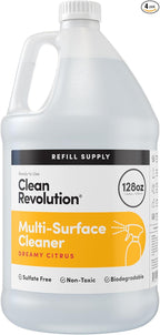 Clean Revolution Multi Surface Cleaner Refill Supply, Non-Toxic, Eco-Friendly & Plant-Based, Ready to Use, Dreamy Citrus, 128 Fl Oz (Pack of 4)