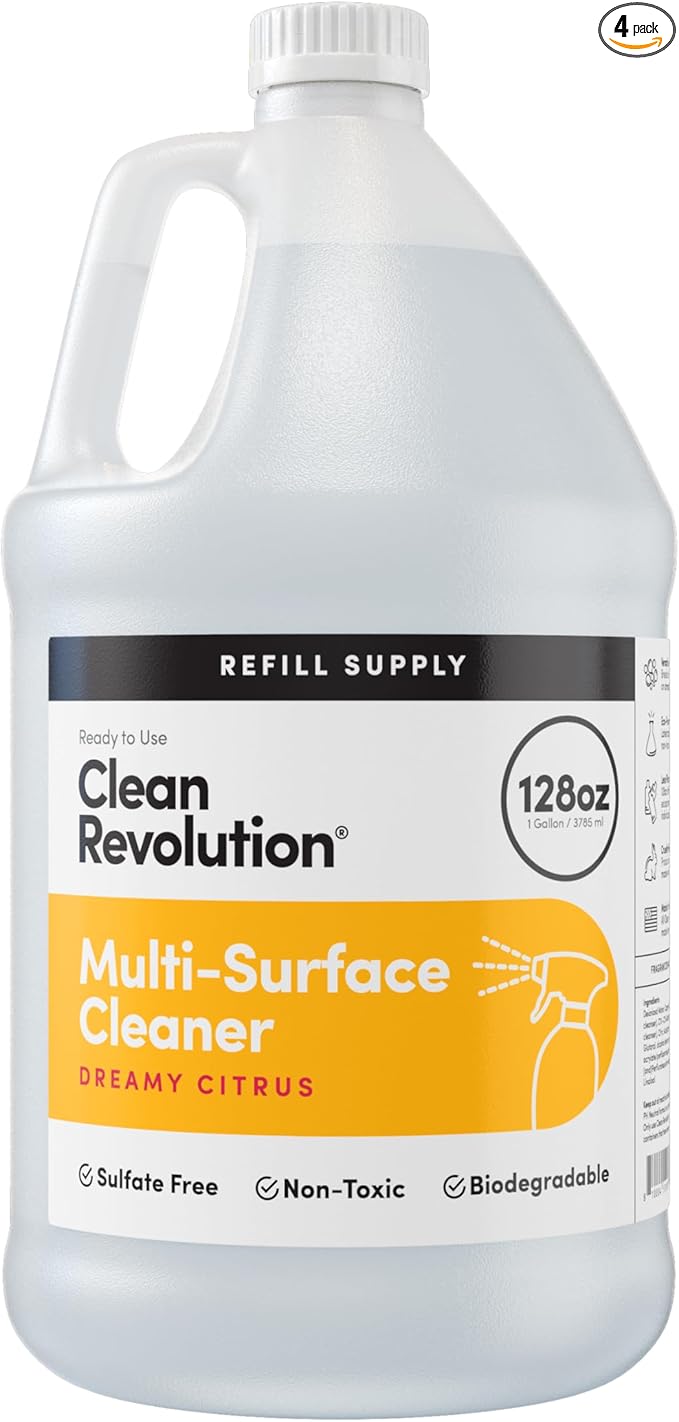 Clean Revolution Multi Surface Cleaner Refill Supply, Non-Toxic, Eco-Friendly & Plant-Based, Ready to Use, Dreamy Citrus, 128 Fl Oz (Pack of 4)