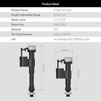 R&T A1250L Toilet Fill Valve Toilet Tank Parts Replacement Universal Toilet Repair Kit Inside Tank Quiet Fill Anti-Siphon