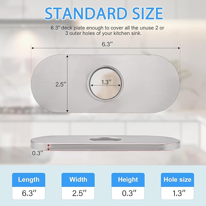 6.3 Inch Faucet Deck Plate Escutcheon, Hole Cover for 1 or 3 Hole Bathroom Sink Kitchen Faucets Stainless Steel, Brushed Nickel