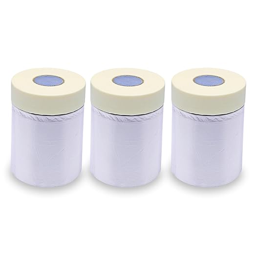 Lichamp Plastic Cover for Painting, Pre-Taped Masking Film, 22 inch x 30 Yard x 3 Rolls (90 Yards Total), Painters Plastic with Tape, Advanced Masking Tape Film