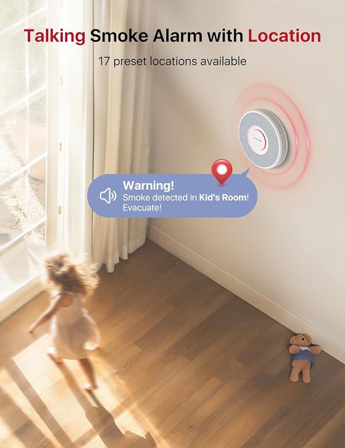 X-Sense Smart Smoke Detector with Voice Alerts and 17 Locations, Wi-Fi Smoke Alarm with SBS50 Base Station, Test from APP, Wireless Interconnected Fire Alarm, Model XS0B-MR121