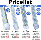 8Ft Led Ballast Bypass Bulbs Single Pin 144W, F96t12 Replacement Single Pin FA8 8 Foot Led Shop Lights, T8 T0 T12 Tube Lights 6500K Clear Cover NO RF FM Interference 12PACK