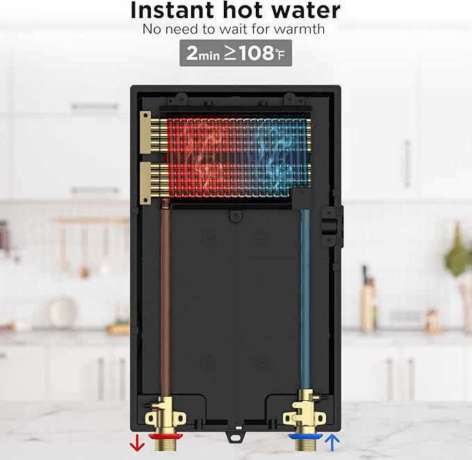 Airthereal Electric Tankless Water Heater, 8kW, 240 Volts - Endless On-Demand Hot Water - Self Modulates to Save Energy - Use for Faucet and Sink, Evening Tide series