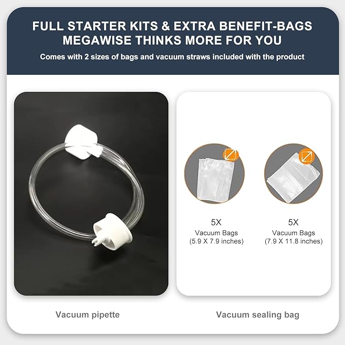 MEGAWISE Model B 2025 Vacuum Sealer | Powerful & Compact | One-Touch Automatic Food Sealer for Cold, Wet, Moist, and Dry Foods | Compatible with Thick, Medium, and Thin Bags | OMNI MACHINE (Black)