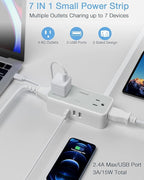 Ultra Thin 5FT Flat Extension Cord, TESSAN Surge Protector Flat Plug Power Strip, 4 Wide Spaced AC Outlets 3 USB A, 900 Joules Protection, Suitable for Home Office Dorm