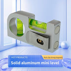 Solid aluminum alloy Mini level ruler portable mini level bubble meter with magnetic function TV stand installation (Silver Green)