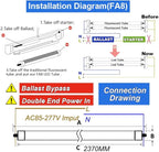 8Ft Led Ballast Bypass Bulbs Single Pin 144W, F96t12 Replacement Single Pin FA8 8 Foot Led Shop Lights, T8 T0 T12 Tube Lights 6500K Clear Cover NO RF FM Interference 12PACK