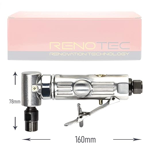 Air Angle Die Grinder, 0.25 hp and 21,000 RPM Motor, Lightwight Aluminum Body, Safety Lock, With 1/4" 1/8" Collets, Pneumatic Power Tool For Grinding and Polishing on Metalwork Woodwork