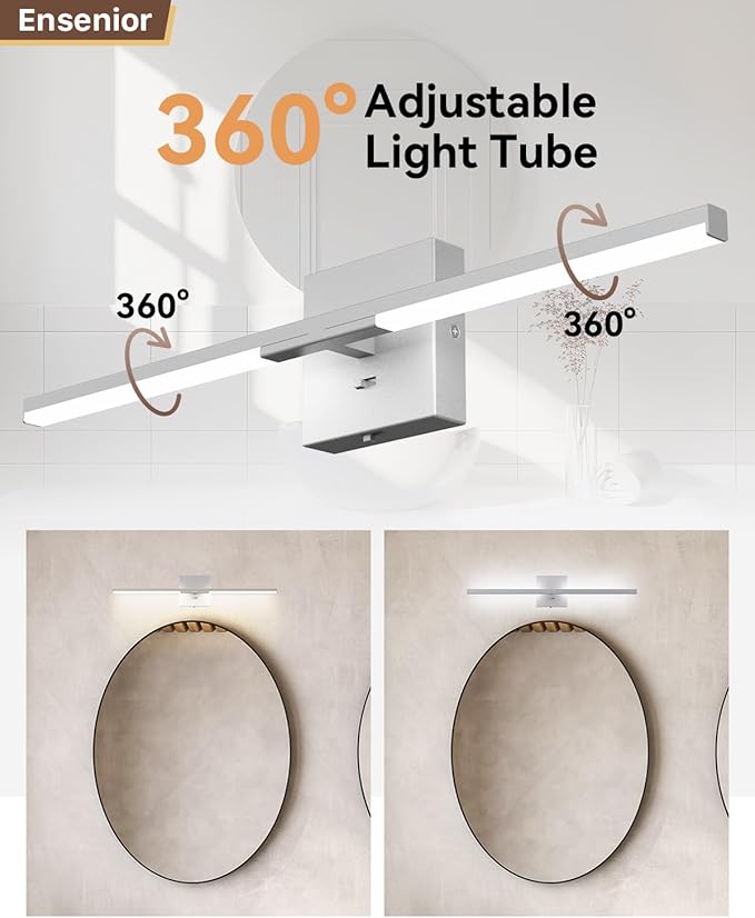 Ensenior Modern Vanity Light 24 Inch, Built-in Dimmer, 14W Dimmable 5CCT LED Light Fixture Over Mirror, Matte Grey Bar for Bathroom Mirror Cabinets Bedroom-FCC Certificated