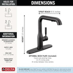 Delta Almari Matte Black Kitchen Faucet with Pull-Out Sprayer, Modern Single Hole Kitchen Sink Faucet, Single Handle, Matte Black 16943-BL-DST