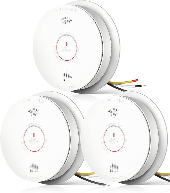 SITERWELL Hardwired Interconnected Smoke Detector Carbon Monoxide Detector Combo with 2 AA Batteries Back Up, 2 in 1 Smoke and CO Detector with Voice Alert, Smoke and CO Alarm with Self-Check, 3 Pack