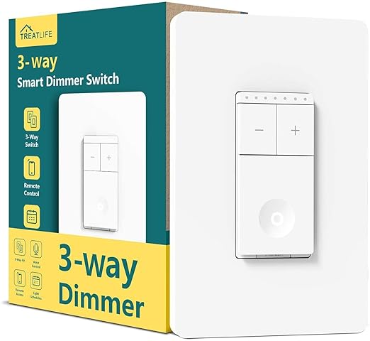 TREATLIFE 3 Way Smart Dimmer Switch, Smart Switch Compatible with Alexa and Google Assistant, 2.4GHz WiFi Light Switch, Schedule, Neutral Wire Needed, No Hub Required, 1 Pack