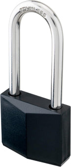 2-Pack Keyed Alike Locks, Black Covered Brass Keyed Padlock with Stainless Steel Long Shackle, 1-9/16 Inch Lock Body, Rustproof Locks for Gate Fence Hasp Cabinet Toolbox Gym or School Locker