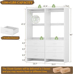 Aheaplus Closet System Closet Organizer, Wood Closet Organizer System, Walk-in Closet or Small Closets Wardrobe, Clothes Rack with Hanging Rods, 4FT Closets, Set of 2, White