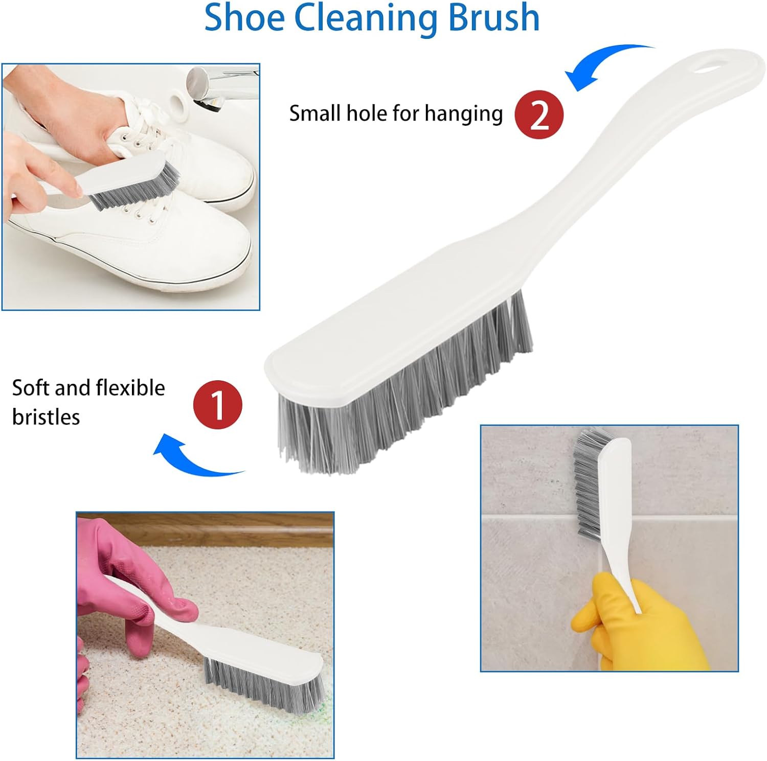 6 Pack Multipurpose Household Cleaning Brush Set, Deep Cleaning Brush Set with Grips Dish Brush, Scrub Brush, Bottle Brush, Shoe Brush, Groove Gap Brush, Keyboard Brush for Kitchen Bathroom