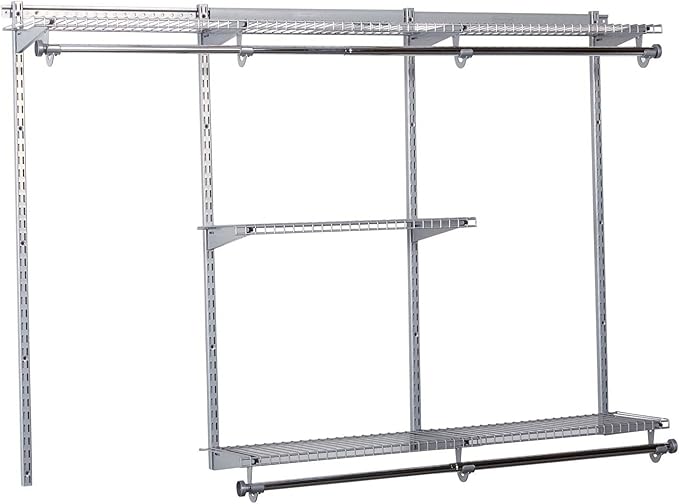 Rubbermaid Configurations Custom Closet Kit, 3-6 Ft. Adjustable Metal Wire Shelving, Titanium Finish, Expandable Organization System, Hardware Included, for Home Closet/Pantry/Laundry/Mudroom