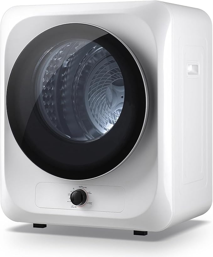 Auertech 1.5 Cu.Ft Portable Clothes Dryer, 850 W Front Load Electric Dryer Machine with Stainless Steel Drum, Simple Control Knob, Compact Tumble Dryer for Laundry Apartment, Dorm, RV, White