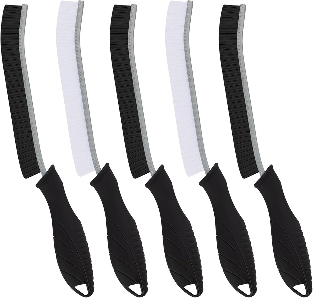 Hard Bristle Crevice Cleaning Brush - Cleaning Supplies - Grout Cleaning Brushes for Household Use - Crevice Cleaning Tool for Bathroom, Home and Kitchen (5, Black)