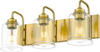zeyu 21 Inch Gold Bathroom Light Fixtures, 3 Light Bathroom Vanity Light, Modern Vanity Light with Clear Glass Shade, Brushed Gold Finish, ZSL72B-3W BG