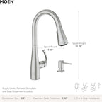 Moen Essie Matte Black Single Handle Pull-Down Sprayer Kitchen Faucet with Soap Dispenser, Reflex and Power Clean Technology, 87014BL