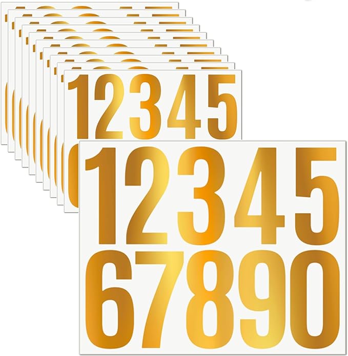 10 Sheets Vinyl House Numbers for Mailbox,3 inch Waterproof Mailbox Numbers Sticker,Self-Adhesive Number Stickers for Mailbox,Cars,Boats,Window,Apartment Door Address Number (Gold, 3 inch)