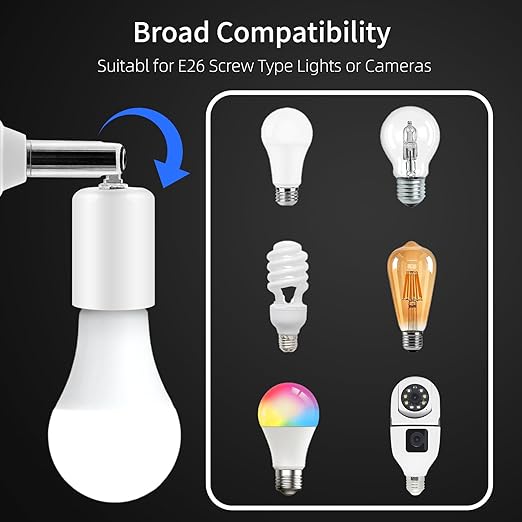 Ceramic E26 Light Bulb Socket Extender - 5.5inch Long - 90 Degree Angle Adjustable- 150W Max and Fire-Resistant - Light Extension for Medium Bulb Socket (1)